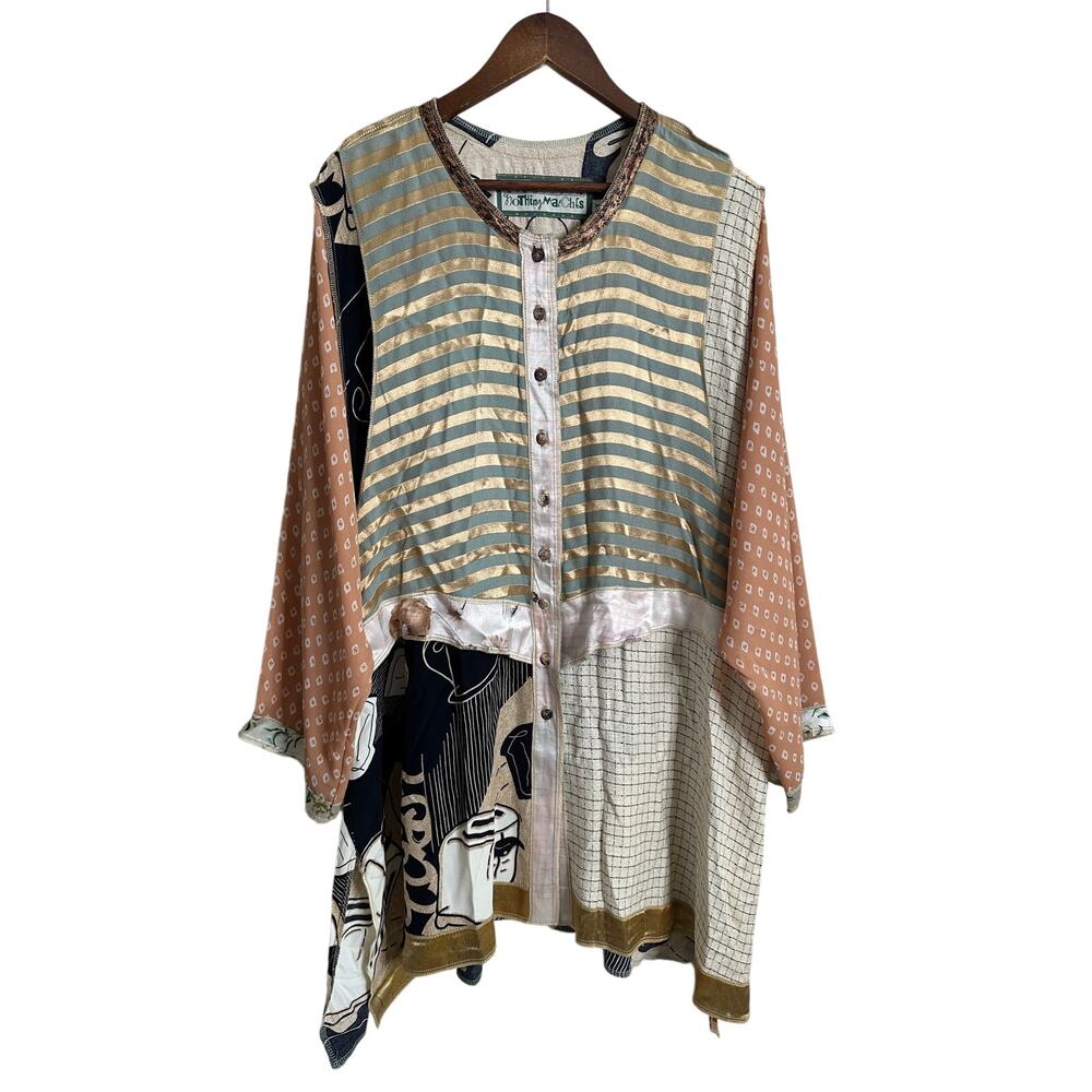 Vintage Nothing Matches Mixed Media Metallic Patchwork Artsy Tunic Dress size L